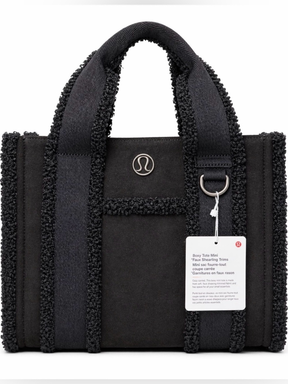 lululemon Boxy Mini Tote Bag 4.5L Faux Shearling Trims Black